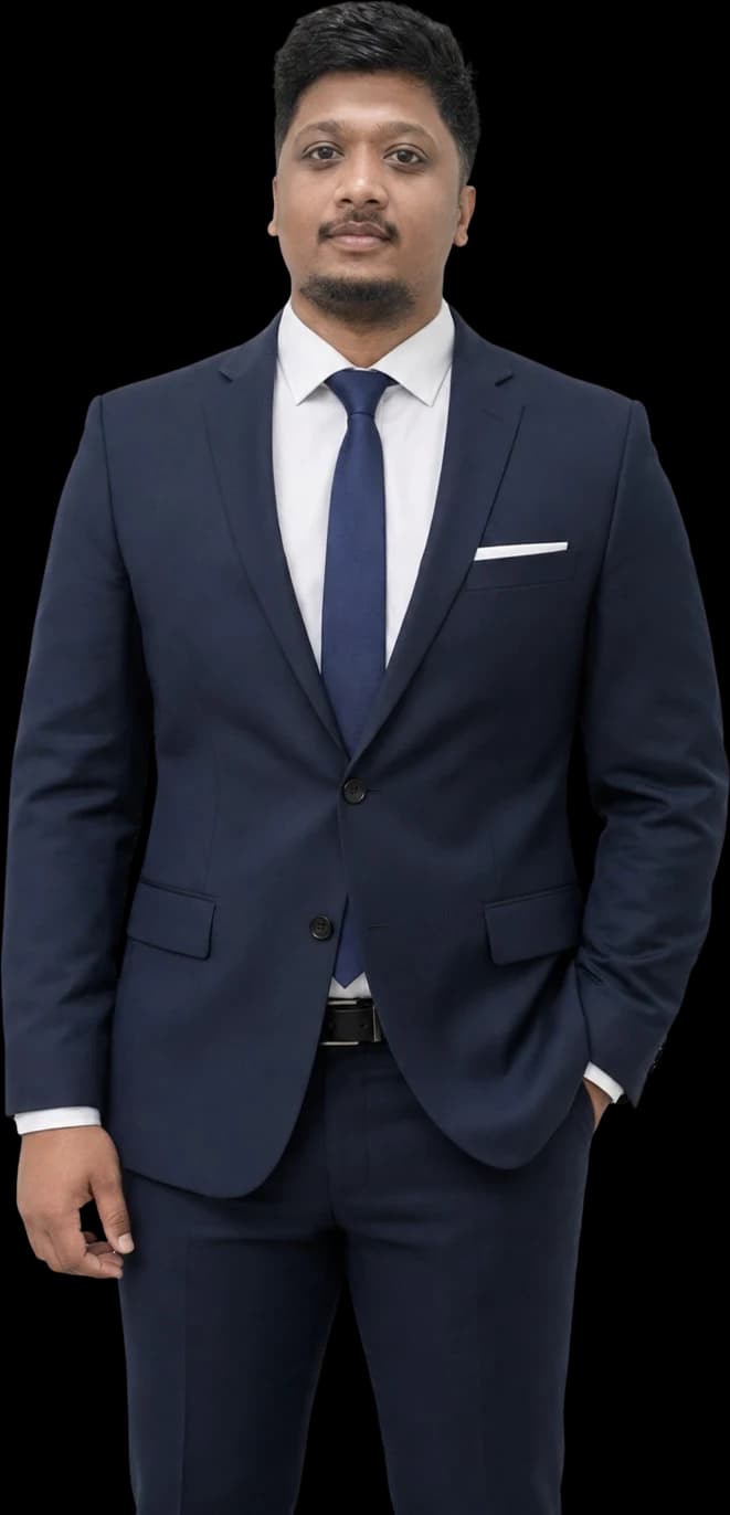 Portrait of Kavin P in a navy suit
